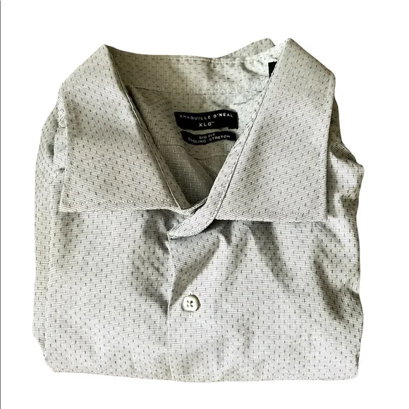 shaq dress shirts Shaquille O'Neal XLG Big and Tall Mens Regular Fit Stretch Fabric Long Sleeve Dress Shirt, 20 34-35, White
